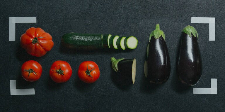 A selection of vegetables likes aubergine