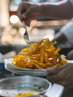 A street food dish of fried sweet potato